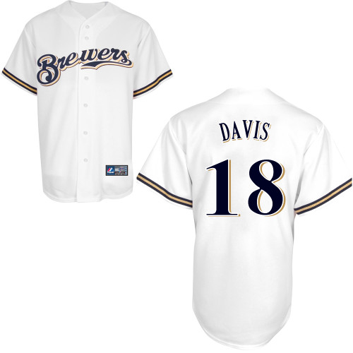 Khris Davis #18 Youth Baseball Jersey-Milwaukee Brewers Authentic Home White Cool Base MLB Jersey